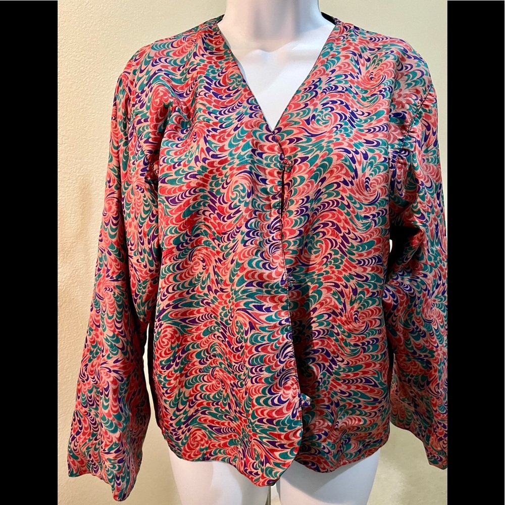 Silk Reversible Jacket W/3 Tiny Button And Loop C… - image 2